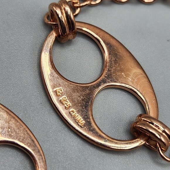 Anchor Chain Necklace Bracelet Set 925 Sterling Silver R Mark 66g Rose Gold Tone - Picture 10 of 10